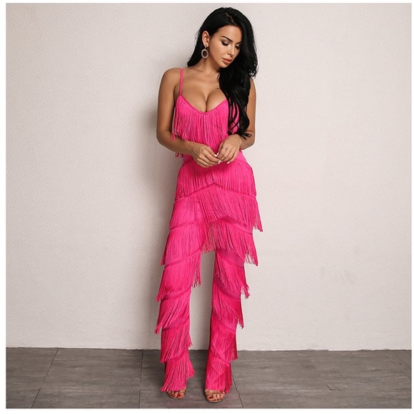 NEW! Pink Fringe Jumpsuit - Picture 3 of 5